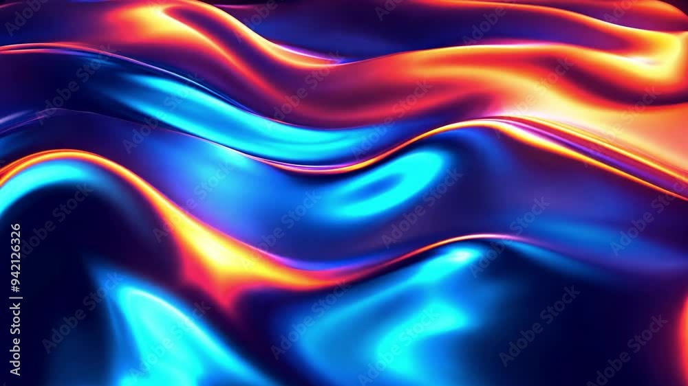 Poster vibrant waves of blue and orange flow elegantly, creating a dynamic interplay of color and texture i