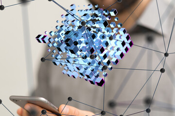 Neural network 3D illustration. Big data and cybersecurity
