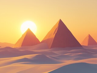 Sunset OverWarm Desert LandscapeMajestic Pyramids in the Background