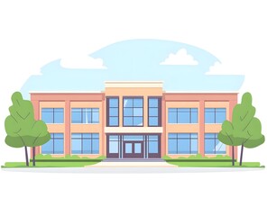 A modern school building with a large glass facade.