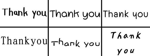 Elegant Handwritten 'Thank You' Typography Design - Creative Collection of Gratitude Expressions in Various Fonts for Greeting Cards, Invitations, and Appreciation Projects.