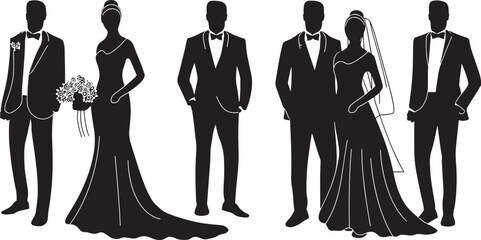 wedding couple silhouette isolated on white background