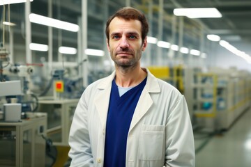 Fototapeta premium Portrait of Industry factory maintenance engineer in a white coat in factory. Engineer,Industry and construction concept. Generative AI