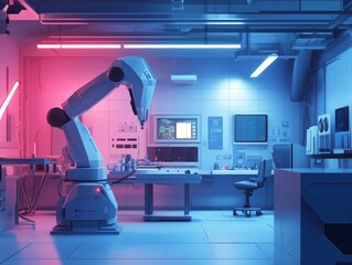 Futuristic Laboratory Scene FeaturingDetailed Low-Poly Robot Design