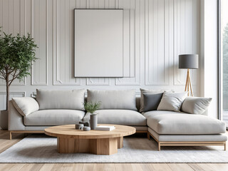 Naklejka premium Minimalist Interior Design for Modern Living Room (AI Generated)