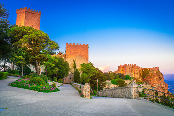 Erice, Sicily, Italy: Sunset view of the Venere defensive walls, a Norman fortress