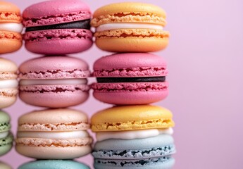 Fototapeta premium colorful macarons stacked on top of each other, with soft pastel colors