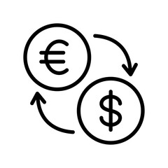 Single black currency exchange line icon, simple money transfer flat design pictogram, infographic vector for app logo web button ui ux interface elements isolated on white background