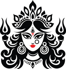 Abstract Silhouette PNG Logo of Goddess Maa Durga Navratri Laxmi Puja Celebrate Traditional Hindu Kali Festival Vector Modern Art Sacred Symbols Spirituality in kolkata Indian Religious Design concept