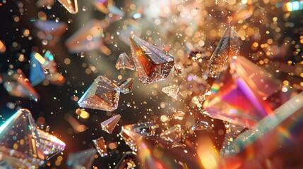 Falling Shimmering crystals emitting mesmerizing crepuscular rays, Crystal background.