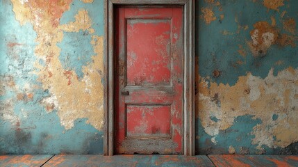 Naklejka premium Rustic Red Doorway with Peeling Paint
