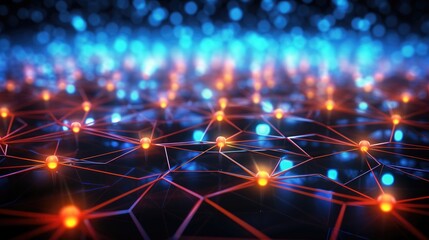 Fototapeta premium Futuristic technology background featuring a network of glowing blue circuit lines and digital nodes