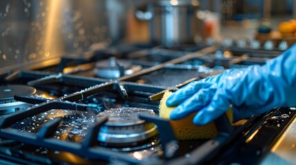 Sparkling Clean: A Close-Up of Kitchen Stove Cleaning in Action