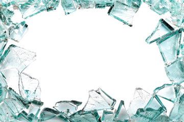 glass shards of pure blue ice cubes frame on a white background.