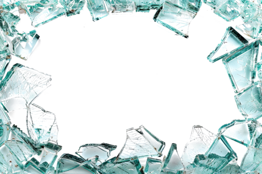 glass shards of pure blue ice cubes frame on a white background.