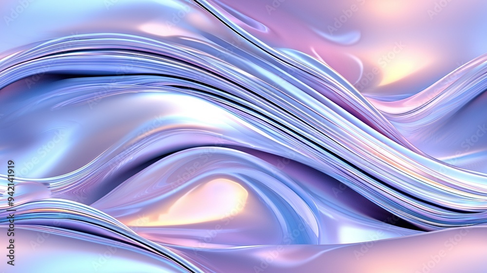 Poster a computer-generated image featuring a wave of light blue and pink with a subtle pink hue in its cen