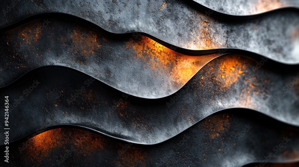 Wall mural Abstract Metal Texture with Glowing Orange Highlights