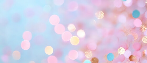 Out-of-focus background with colorful bokeh lights in shades of pink, gold , blue, and white. Generative AI party sparkling