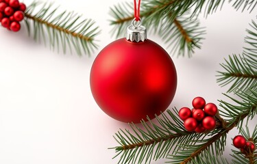 Red Christmas tree ball on a white background.