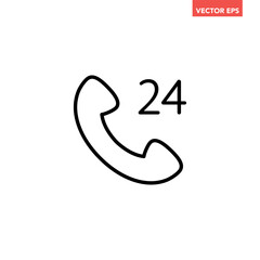 Black single 24 hours support line icon, simple 24hr phone call flat design pictogram vector for app logo ads web webpage button ui ux interface elements isolated on white background