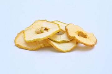 natural apple chips on a white background close-up