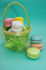 Basket of Macarons with a Pastel Backdrop