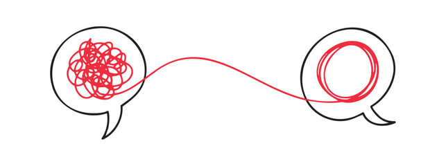 mental problem solving brainstorm doodle concept. Psychologist consulting Two speech bubbles conversation icons with line scribbles. Coach, mentoring psychotherapy.
