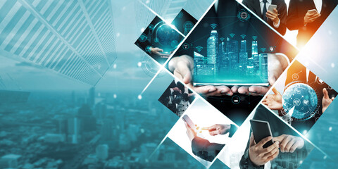 Communication technology , smart connection IOT and people network technology concept. People using connective device to connect to the secured internet network and cloud computing server kudos