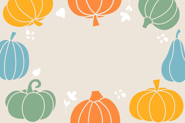 Pumpkin Cute Frame. Autumn and Thanksgiving Border. Fall Harvest Background.