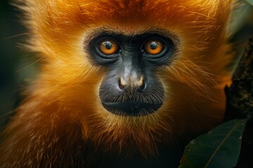 Obraz premium a golden monkey, its face framed by thick, luxurious golden fur