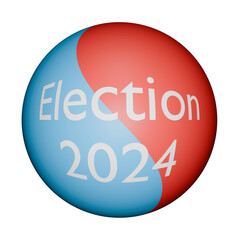 Blue and red yin yang ball button with Election 2024 written in white