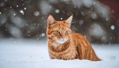 Obraz premium A Ginger Cat in the snow