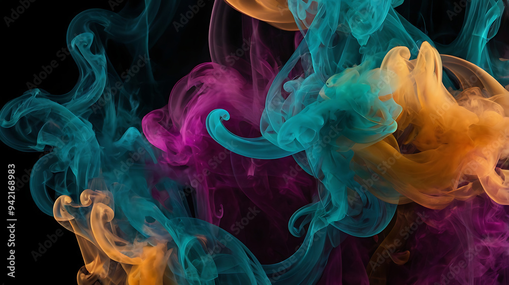 Wall mural yellow, green, blue, pink, purple, white smoke, windy wavy