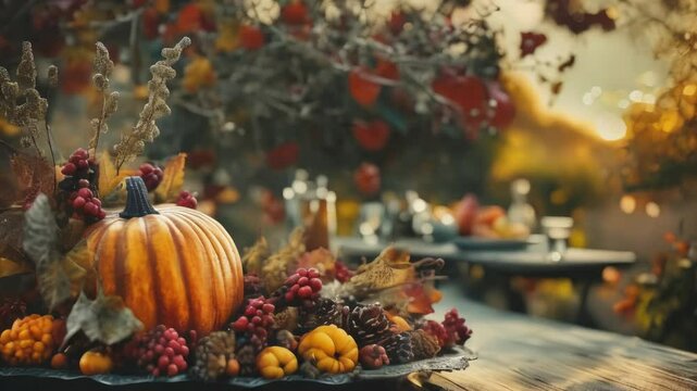  Thanksgiving Table Setting with Pumpkins and Berries