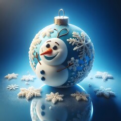 Obraz premium Christmas bauble, isolated on a blue background, 3d render, Christmas Decoration