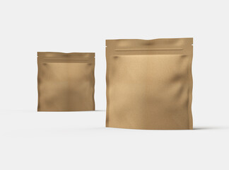 3D rendered image of a square paper doypack package on light background