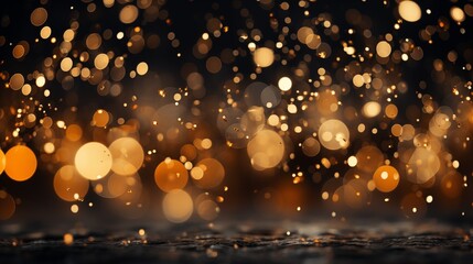Black bokeh golden glitter, banner background for special day or month like the oscars, black friday, New Year, Decoration Day, or christmas