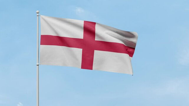 flag of England waving in the wind against clean blue sky. Bright and colorful concept for travel and tourism. 3D render