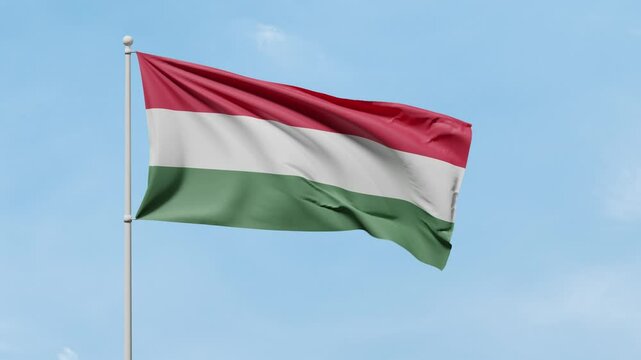 Hungary flag waving in the wind against clean blue sky. Bright and colorful concept for travel and tourism. 3D render