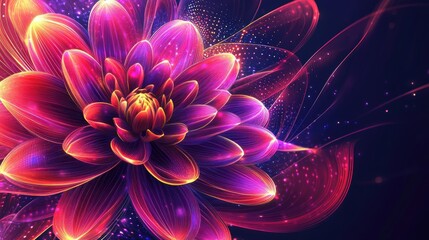 Dahlia in abstract art style, with neon geometric lines and a mix of bright colors, creating a mesmerizing vector illustration background