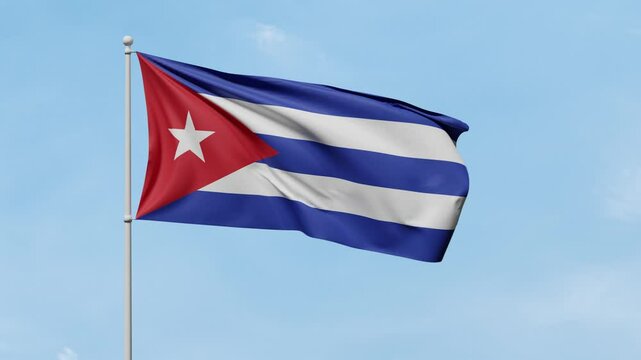 National flag of Cuba waving in the wind against clean blue sky. Bright and colorful concept for travel and tourism. 3D render