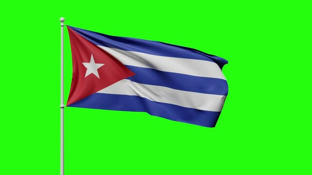 National flag of Cuba waving in the wind against green screen background. Bright and colorful concept for travel and tourism. 3D render