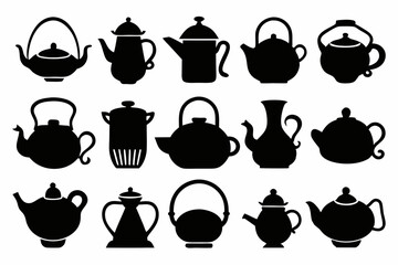 Kettle teapot silhouette set, coffee cup silhouette vector set

