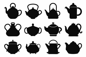 teapot silhouette set, silhouette of kettle teapot vector bundle