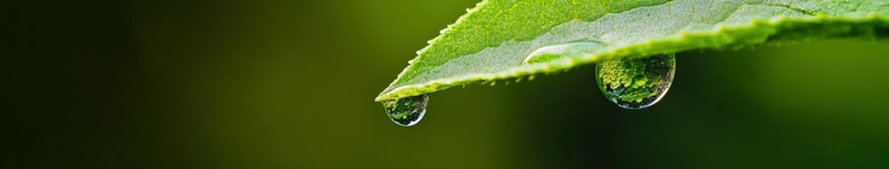 Close-up of a dew drop resting on a green leaf in a natural setting
