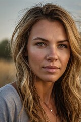 Portrait of Woman with Wavy Hair Outdoors