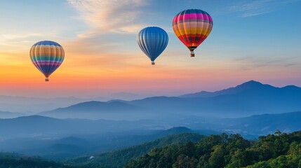 Overlooking a peak at Dot Inthanon in Chiang Mai, Thailand, are colorful hot air balloon flights.