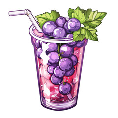 A glass of grape juice with a straw and grapes on top, depicted in a cartoon style.