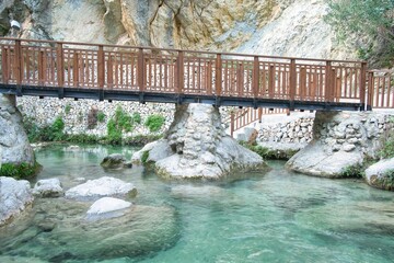 Bridge over Clear Water Natural Pools. Fuentes del Algar. Spain