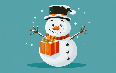  A cheerful Christmas snowman, perfect for holiday decorations, greeting cards, and festive winter scenes. Adorned with a hat, scarf, and traditional winter elements.